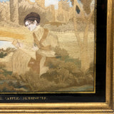 Mary Ann Earle, Ludlow Castle, Marvelous Large Georgian Needlework on Silk in Original Reverse Glass Painted Frame