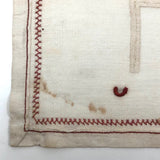 SOLD A.E. Farnsworth's 1878 Linen Mending and Darning Schoolwork Sampler in Red
