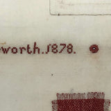 SOLD A.E. Farnsworth's 1878 Linen Mending and Darning Schoolwork Sampler in Red
