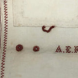 SOLD A.E. Farnsworth's 1878 Linen Mending and Darning Schoolwork Sampler in Red