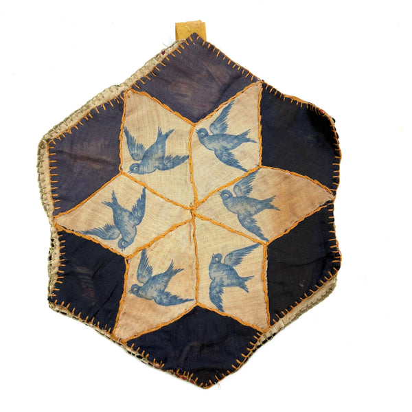 Lovely Antique Hand-sewn Piecework Pocket with Bluebirds