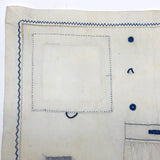 SOLD A.E. Farnsworth's 1880 Linen Sewing and Darning Schoolwork Sampler in Blue