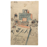 Your Teacher is Glad to Commend You...Curious JH Adair 1905 Tombstone Drawing with Cross, and Crown