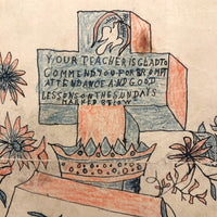Your Teacher is Glad to Commend You...Curious JH Adair 1905 Tombstone Drawing with Cross, and Crown