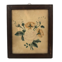Blooming Roses and Bids, 19th C. Framed Theorem Watercolor