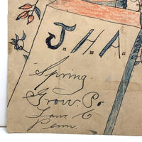 Your Teacher is Glad to Commend You...Curious JH Adair 1905 Tombstone Drawing with Cross, and Crown