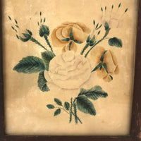 Blooming Roses and Bids, 19th C. Framed Theorem Watercolor