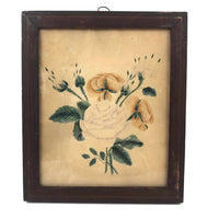 Blooming Roses and Bids, 19th C. Framed Theorem Watercolor