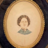 Mid 19th C. Watercolor Portrait of Catherine Leida Hibbard, Richmond, Indiana in Wonderful Period Frame