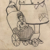 School Girl Graphite Drawing of Girl and Doll, 19th C.