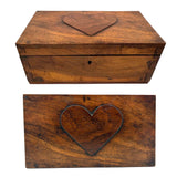 Heartfelt Handmade Walnut (?) Box with Relief Carved Heart and Fat Dovetail Joints