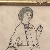 School Girl Graphite Drawing of Girl and Doll, 19th C.