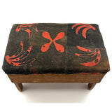 19th Century Primitive Pine Stool with Wonderful Pieced and Appliquéd Woolen Cover