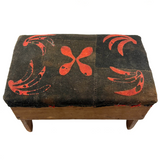 19th Century Primitive Pine Stool with Wonderful Pieced and Appliquéd Woolen Cover