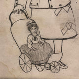 School Girl Graphite Drawing of Girl and Doll, 19th C.