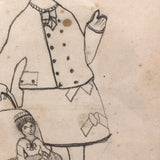 School Girl Graphite Drawing of Girl and Doll, 19th C.