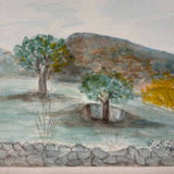 North Hollow from Colby Farm, Andover, NH, 1915, Charming Naive Watercolor Signed B. Pratt