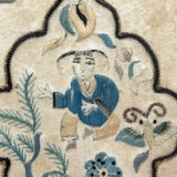 Child with Pig Tails and Butterfly, Charming c. Late 19th Century Chinese Silk Embroidery Tea Tray