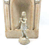 Carved Marble Alter with Mirror and Praying Bisque Figures in Niches