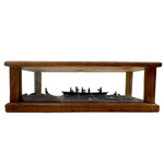 Arctic Boats with Carved Figures and Moss Covered Shore, C. 1920s-30s Diorama in Handmade Wood and Glass Vitrine