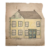 Yellow House, Blue Doors, 1905 Graphite and Crayon Drawing by J.H. Adair, Spring Grove, PA