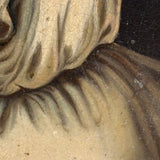 Blushing Young Woman in White with Tiny Dog, Marvelous Early 19th Century Painting on Tin