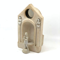 Carved Marble Alter with Mirror and Praying Bisque Figures in Niches