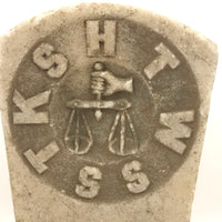 SOLD Antique Carved Marble Masonic Keystone with Hand Held Scale