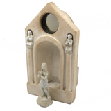 Carved Marble Alter with Mirror and Praying Bisque Figures in Niches