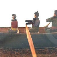 Arctic Boats with Carved Figures and Moss Covered Shore, C. 1920s-30s Diorama in Handmade Wood and Glass Vitrine