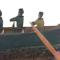 Arctic Boats with Carved Figures and Moss Covered Shore, C. 1920s-30s Diorama in Handmade Wood and Glass Vitrine