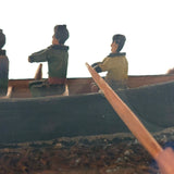 Arctic Boats with Carved Figures and Moss Covered Shore, C. 1920s-30s Diorama in Handmade Wood and Glass Vitrine