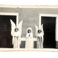 Four Wings and a Prayer! Wonderful Old Snapshot of Angel Girls, Presumed Portuguese