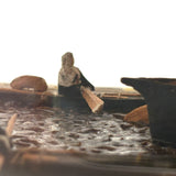 Arctic Boats with Carved Figures and Moss Covered Shore, C. 1920s-30s Diorama in Handmade Wood and Glass Vitrine