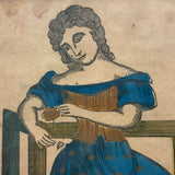 SOLD Helen with her Rose, Early 19th Century B. Bramell Hand-colored Block Print, Original Frame and Glass