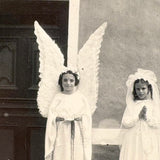 Four Wings and a Prayer! Wonderful Old Snapshot of Angel Girls, Presumed Portuguese