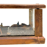 Arctic Boats with Carved Figures and Moss Covered Shore, C. 1920s-30s Diorama in Handmade Wood and Glass Vitrine