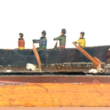 Arctic Boats with Carved Figures and Moss Covered Shore, C. 1920s-30s Diorama in Handmade Wood and Glass Vitrine