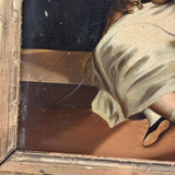 Blushing Young Woman in White with Tiny Dog, Marvelous Early 19th Century Painting on Tin