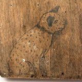 Woman Holding Mirror with Dog and Cat Drawn on Skirt, Wonderful Old Folk Art Wooden Cutout