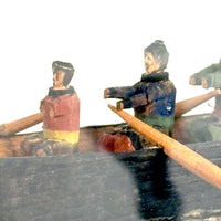 Arctic Boats with Carved Figures and Moss Covered Shore, C. 1920s-30s Diorama in Handmade Wood and Glass Vitrine