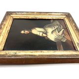 Blushing Young Woman in White with Tiny Dog, Marvelous Early 19th Century Painting on Tin