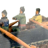 Arctic Boats with Carved Figures and Moss Covered Shore, C. 1920s-30s Diorama in Handmade Wood and Glass Vitrine