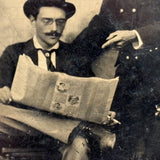 Three Men, One Reading Newspaper, Unusual Antique Sixth Plate Tintype