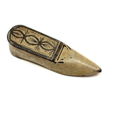 19th Century Tole Snuff Box/Vesta Shoe, Hand Engraved with Best Red Soles!