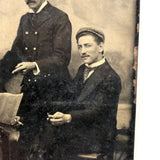 Three Men, One Reading Newspaper, Unusual Antique Sixth Plate Tintype