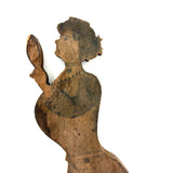 Woman Holding Mirror with Dog and Cat Drawn on Skirt, Wonderful Old Folk Art Wooden Cutout