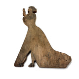 Woman Holding Mirror with Dog and Cat Drawn on Skirt, Wonderful Old Folk Art Wooden Cutout