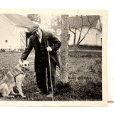 Quizzical Older Man with German Shepherd and Tall Stick, Vintage Velox Snapshot