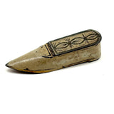 19th Century Tole Snuff Box/Vesta Shoe, Hand Engraved with Best Red Soles!